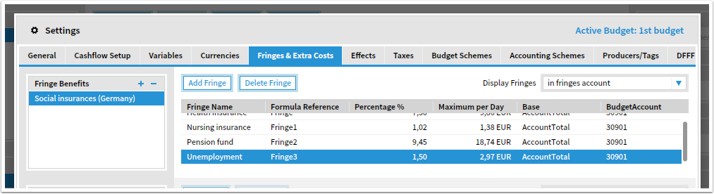 Set up fringe benefits